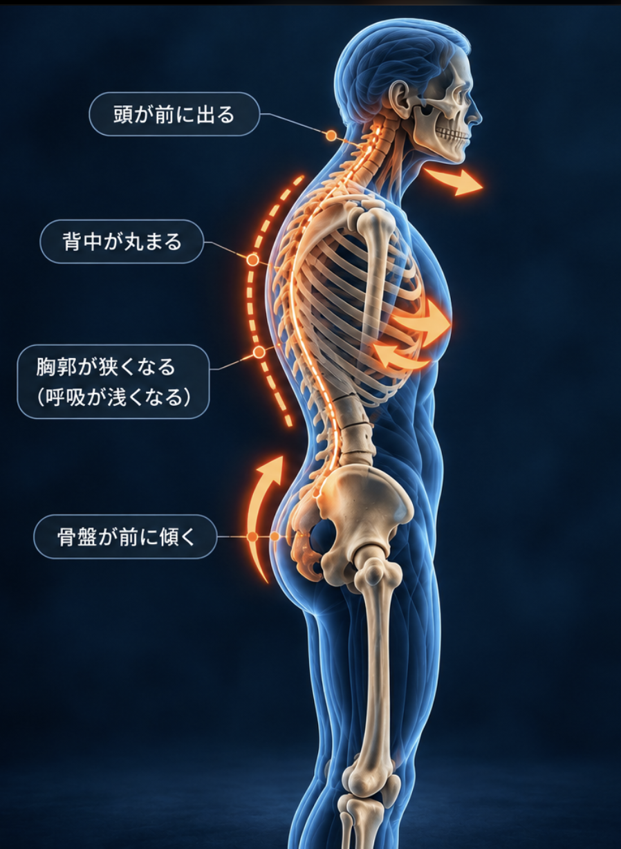 姿勢と身体の支え方を確認するイメージ